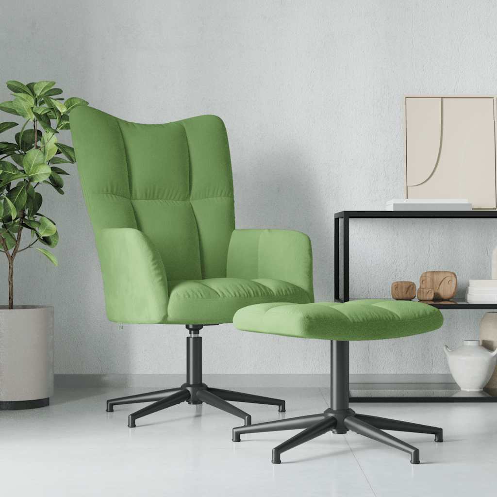 vidaXL Scaun de relaxare cu taburet, verde deschis, catifea