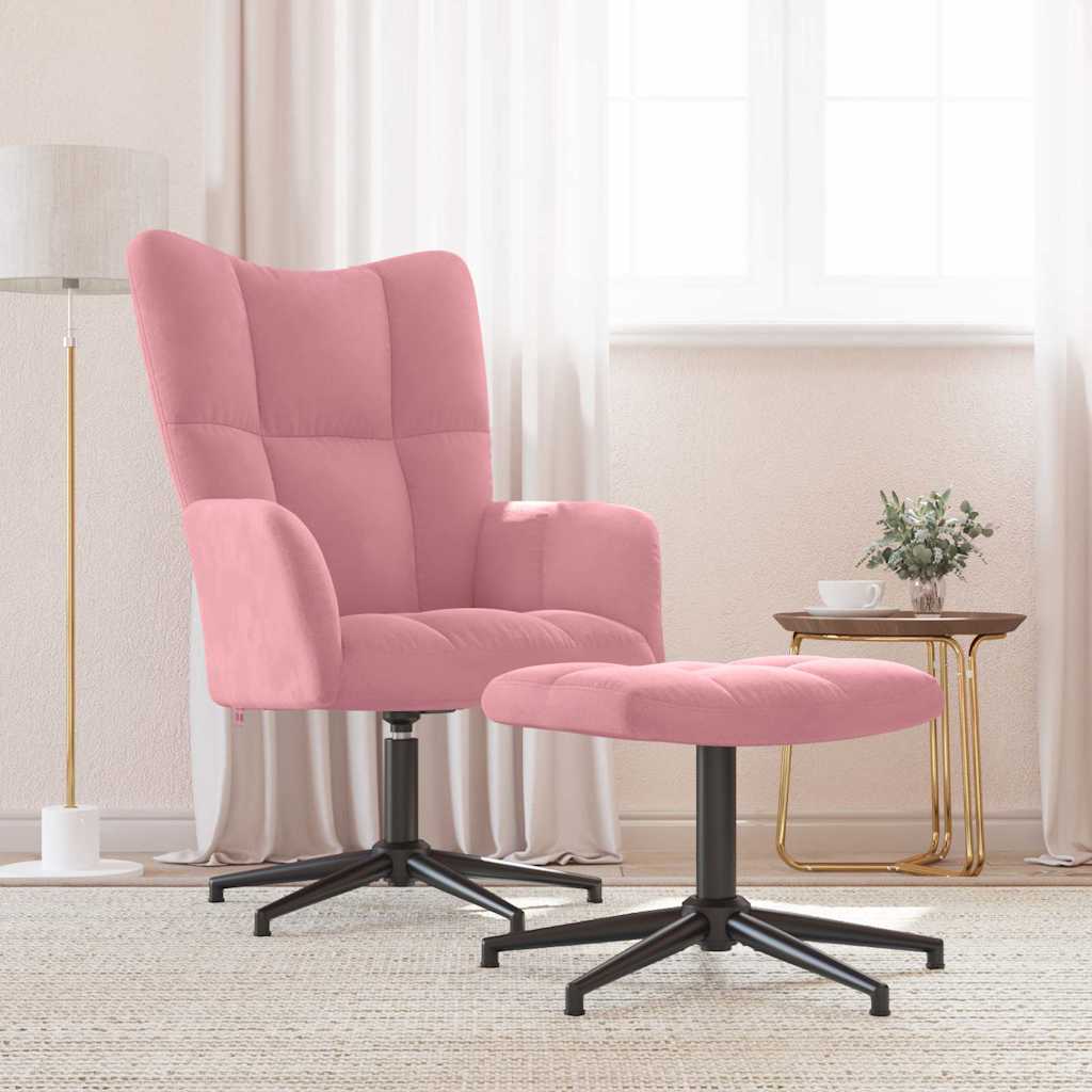 vidaXL Fotel z podn�kiem, r�owy, obity aksamitem