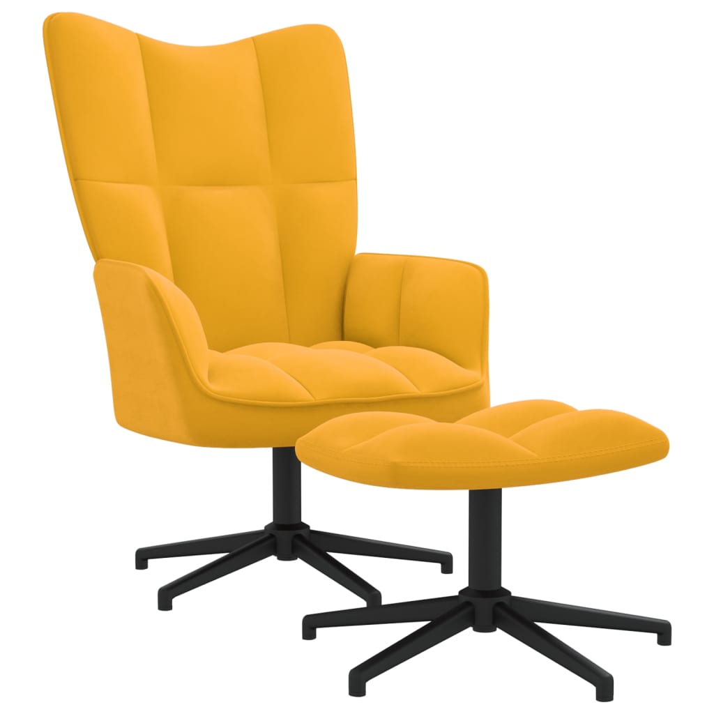Relaxační křeslo se stoličkou hořčicově žluté samet