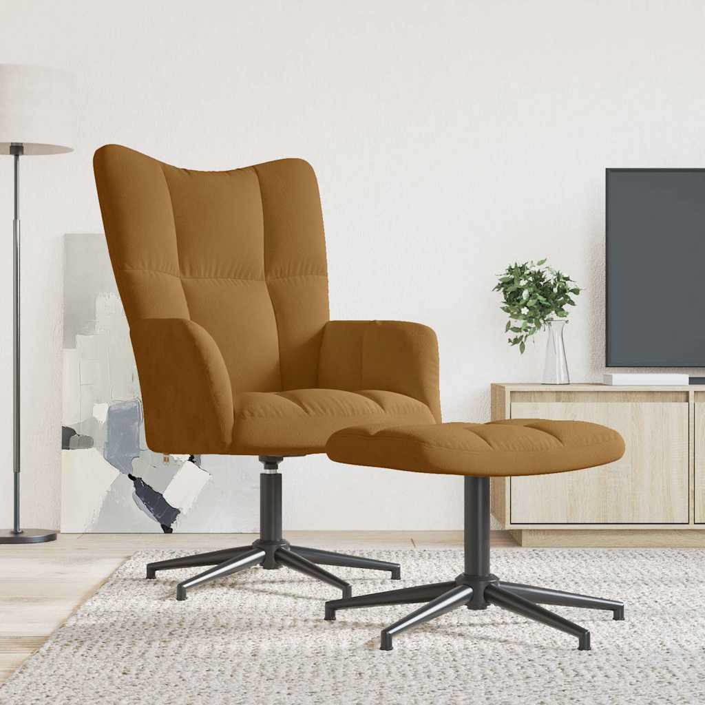 vidaXL Fotel z podn�kiem, br�zowy, obity aksamitem
