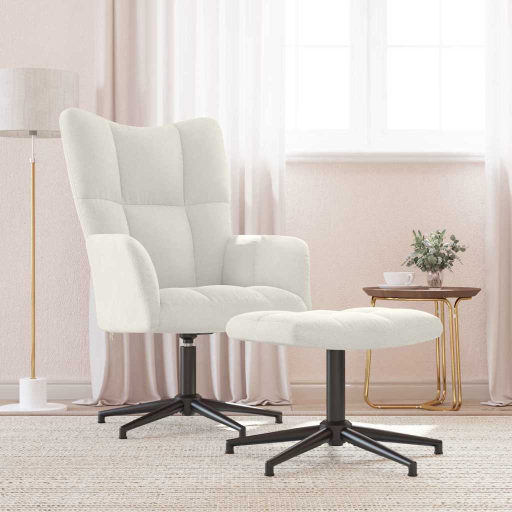 vidaXL Fotel z podn�kiem, kremowy, obity aksamitem