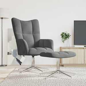 Stol za sproščanje s stolčkom temno siv žamet