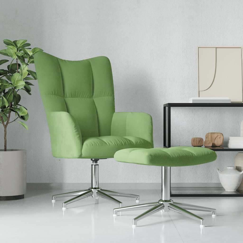 vidaXL Scaun de relaxare cu taburet, verde deschis, catifea