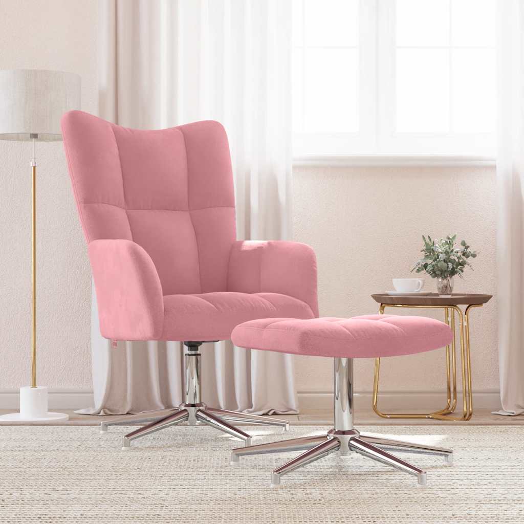 vidaXL Scaun de relaxare cu taburet, roz, catifea