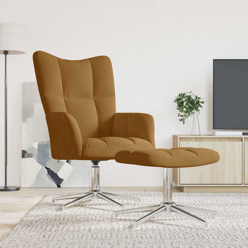 vidaXL Fotel z podn�kiem, br�zowy, obity aksamitem