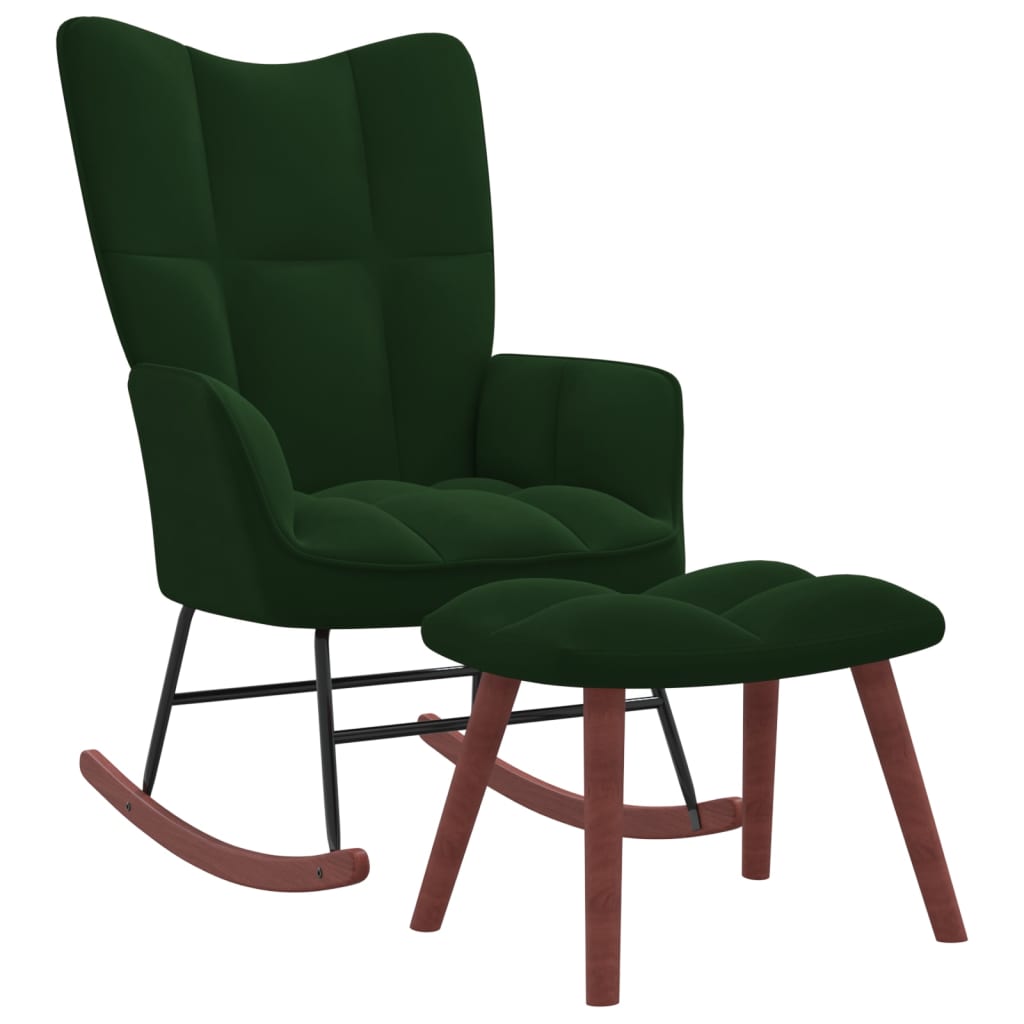 Houpací křeslo se stoličkou tmavě zelené samet