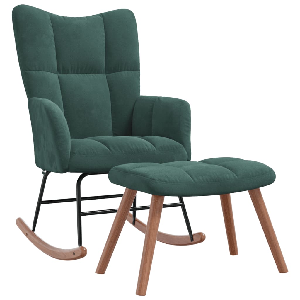 Image of vidaXL Rocking Chair with a Stool Dark Green Velvet