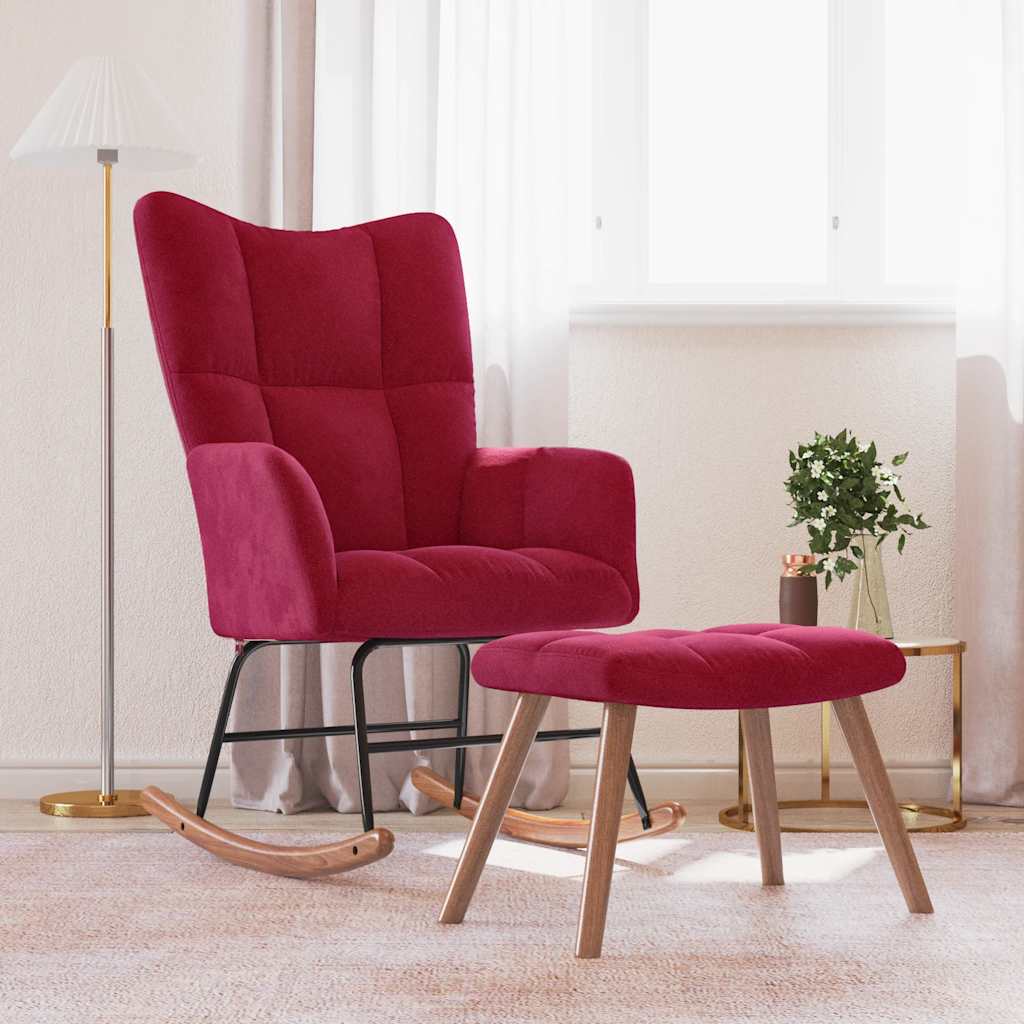 Thumbnail - vidaXL Schaukelstuhl mit Hocker Samt Weinrot