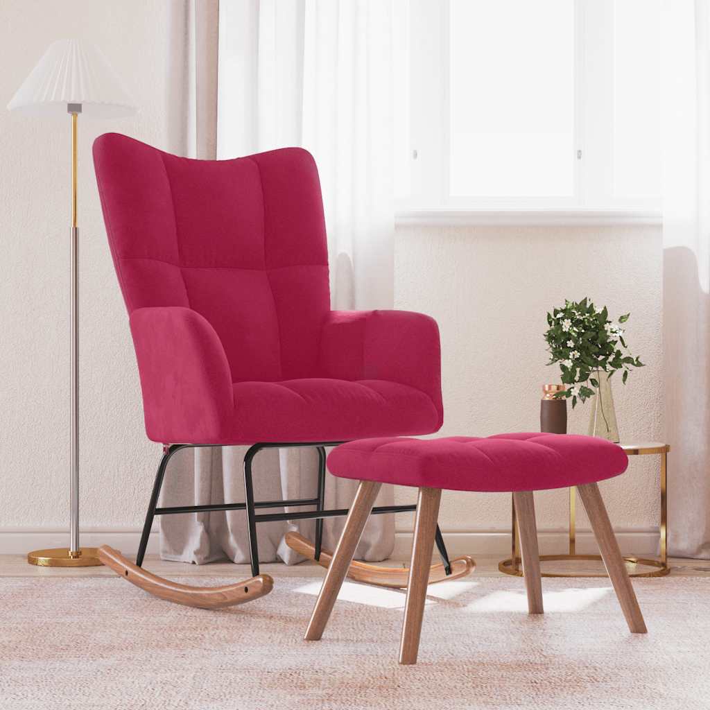 vidaXL Fotel bujany z podn�kiem, winna czerwie�, obity aksamitem