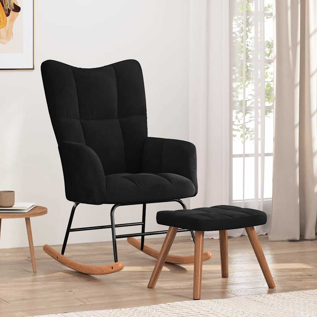 vidaXL Fotel bujany z podn�kiem, czarny, obity aksamitem