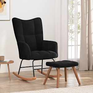 Gugalni stol s stolčkom črn žamet