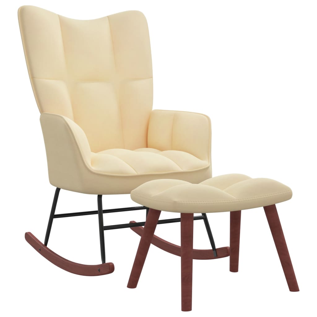 Image of vidaXL Rocking Chair with a Stool Cream White Velvet