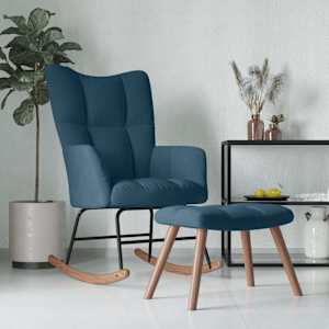 Gugalni stol s stolčkom moder žamet