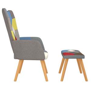 Relaxační křeslo se stoličkou patchwork textil - obrázek 4