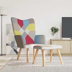 Relaxační křeslo se stoličkou patchwork textil - obrázek 1