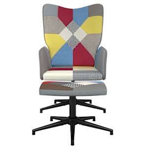 Relaxační křeslo se stoličkou patchwork textil - obrázek 3