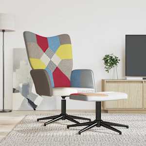 Relaxační křeslo se stoličkou patchwork textil - obrázek 1