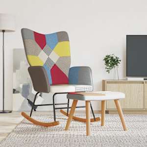 Gugalni stol s stolčkom večbarvno blago