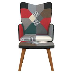 Relaxační křeslo se stoličkou patchwork textil - obrázek 3