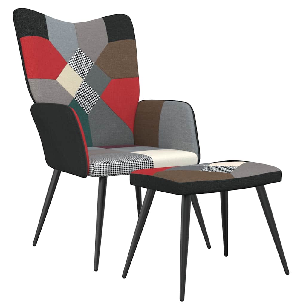 vidaXL Fotel z podnkiem, patchwork, obity tkanin