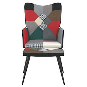 Relaxační křeslo se stoličkou patchwork textil - obrázek 3