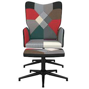 Relaxační křeslo se stoličkou patchwork textil - obrázek 3