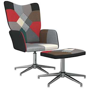 Relaxační křeslo se stoličkou patchwork textil - obrázek 1