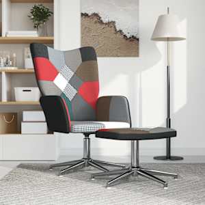 Relaxační křeslo se stoličkou patchwork textil - obrázek 2