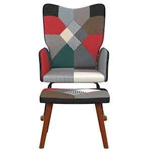 Houpací křeslo se stoličkou patchwork textil - obrázek 3