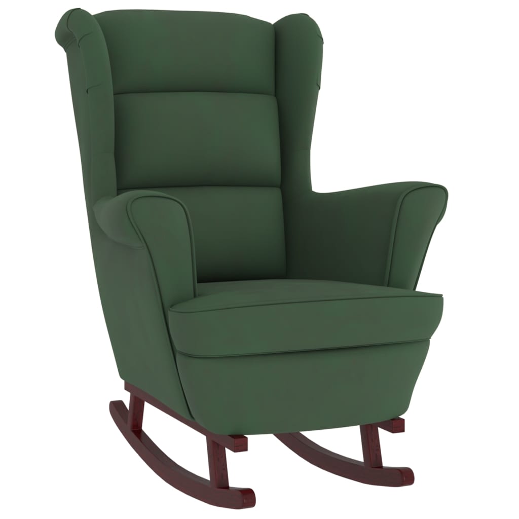 Image of vidaXL Rocking Chair with Solid Wood Rubber Legs Dark Green Velvet