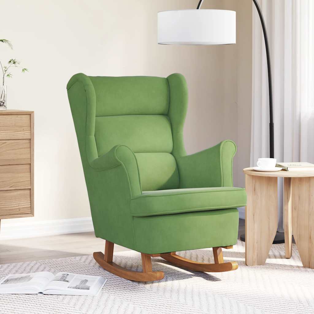 vidaXL Fotel bujany z uszak, jasnozielony aksamit i lite drewno