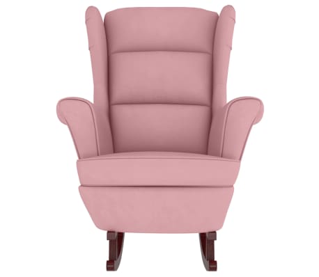 vidaXL šūpuļkrēsls, masīva gumijkoka kājas, rozā samts