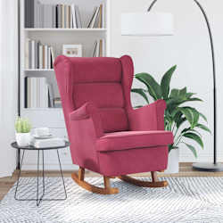 vidaXL Fauteuil &agrave; bascule &agrave; oreilles en velours rouge vin bois massif