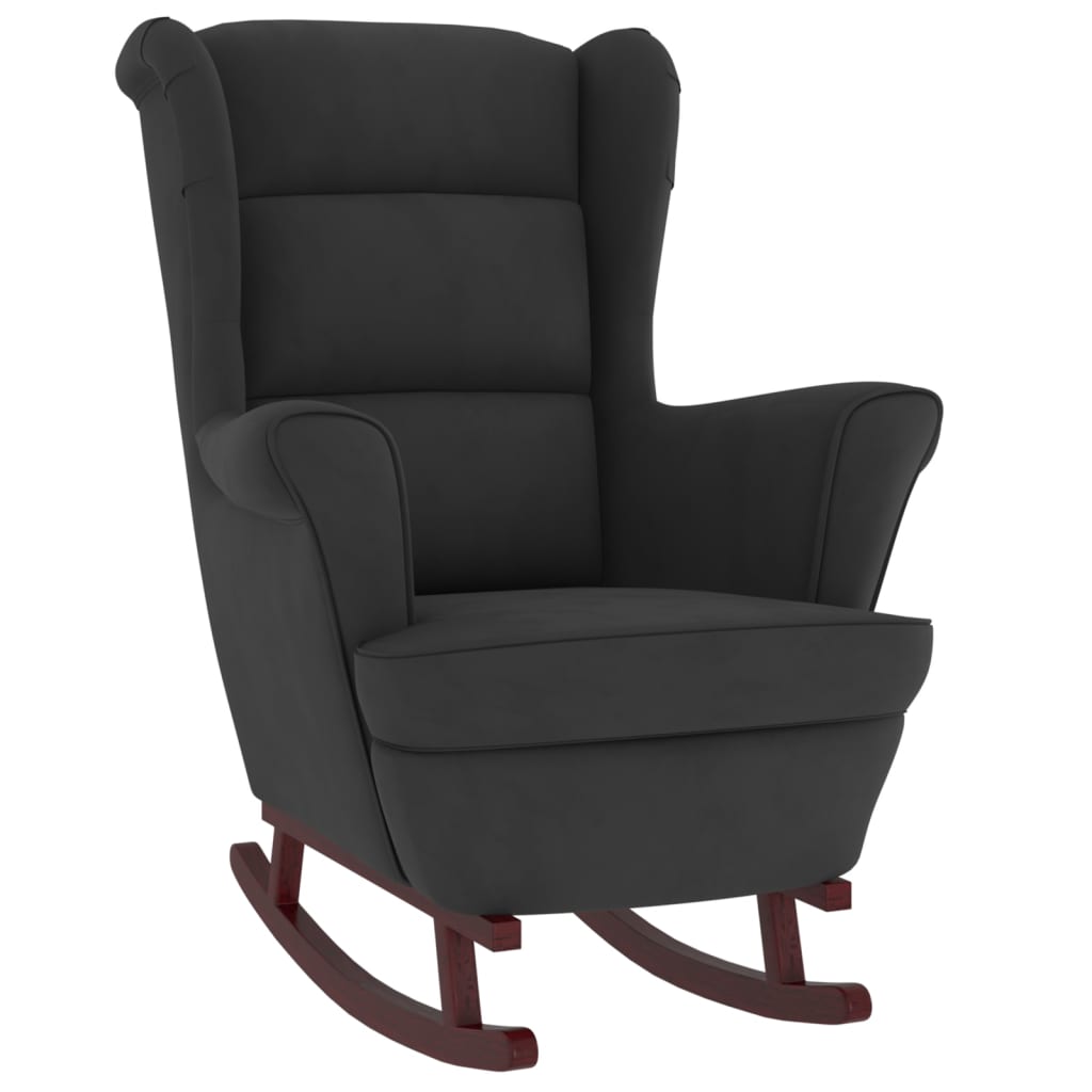 Image of vidaXL Rocking Chair with Solid Wood Rubber Legs Black Velvet