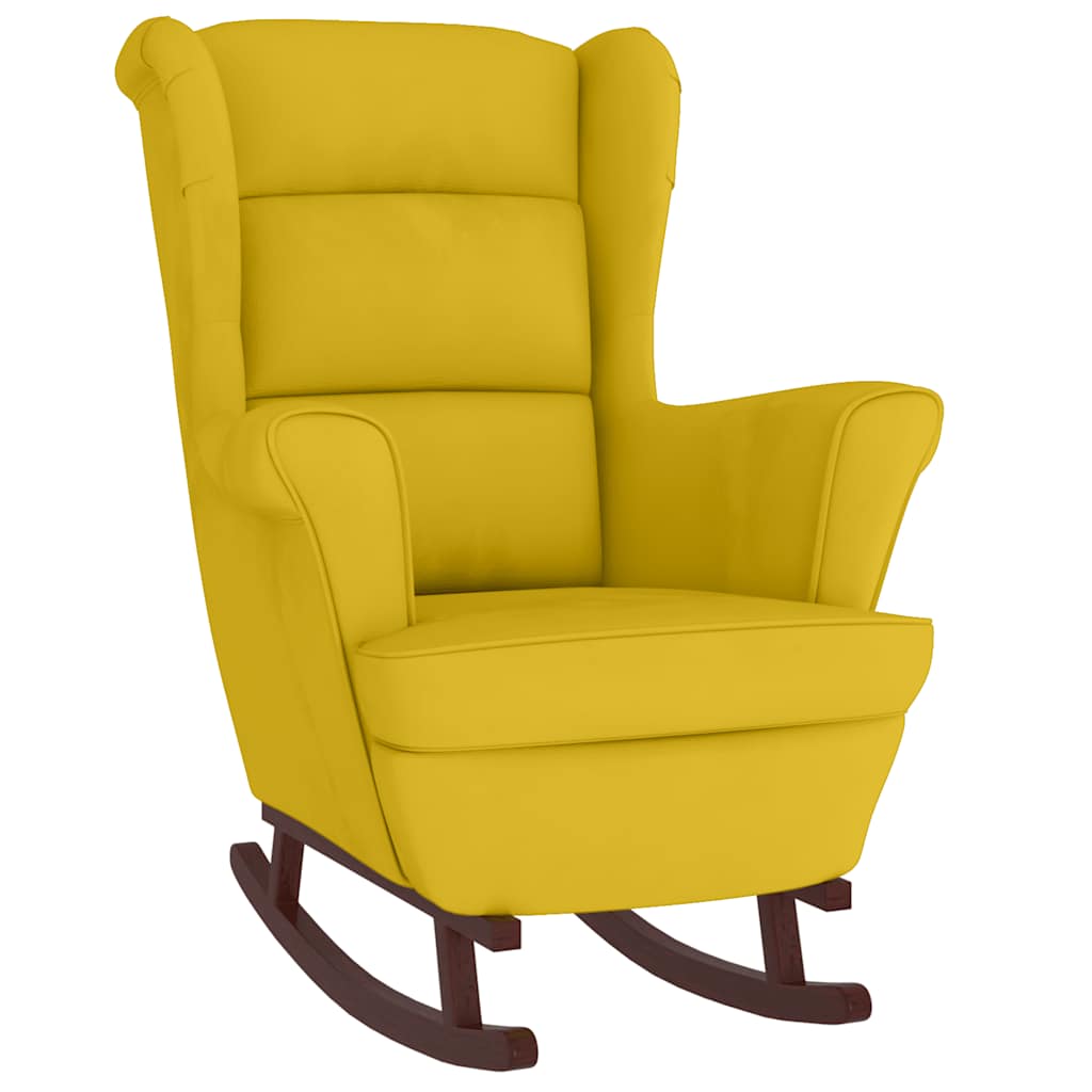 vidaXL Fauteuil à bascule à oreilles en velours jaune bois massif-image-8720286427361