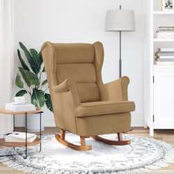 vidaXL Fauteuil &agrave; bascule &agrave; oreilles en velours marron bois massif