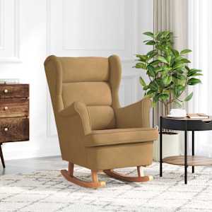 Gugalni stol s krilnim naslonom, rjav žamet masiven les