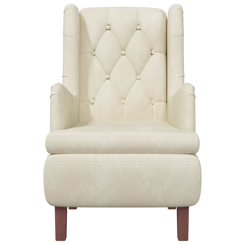 

vidaXL Fauteuil met massief rubberwood poten fluweel crèmekleurig