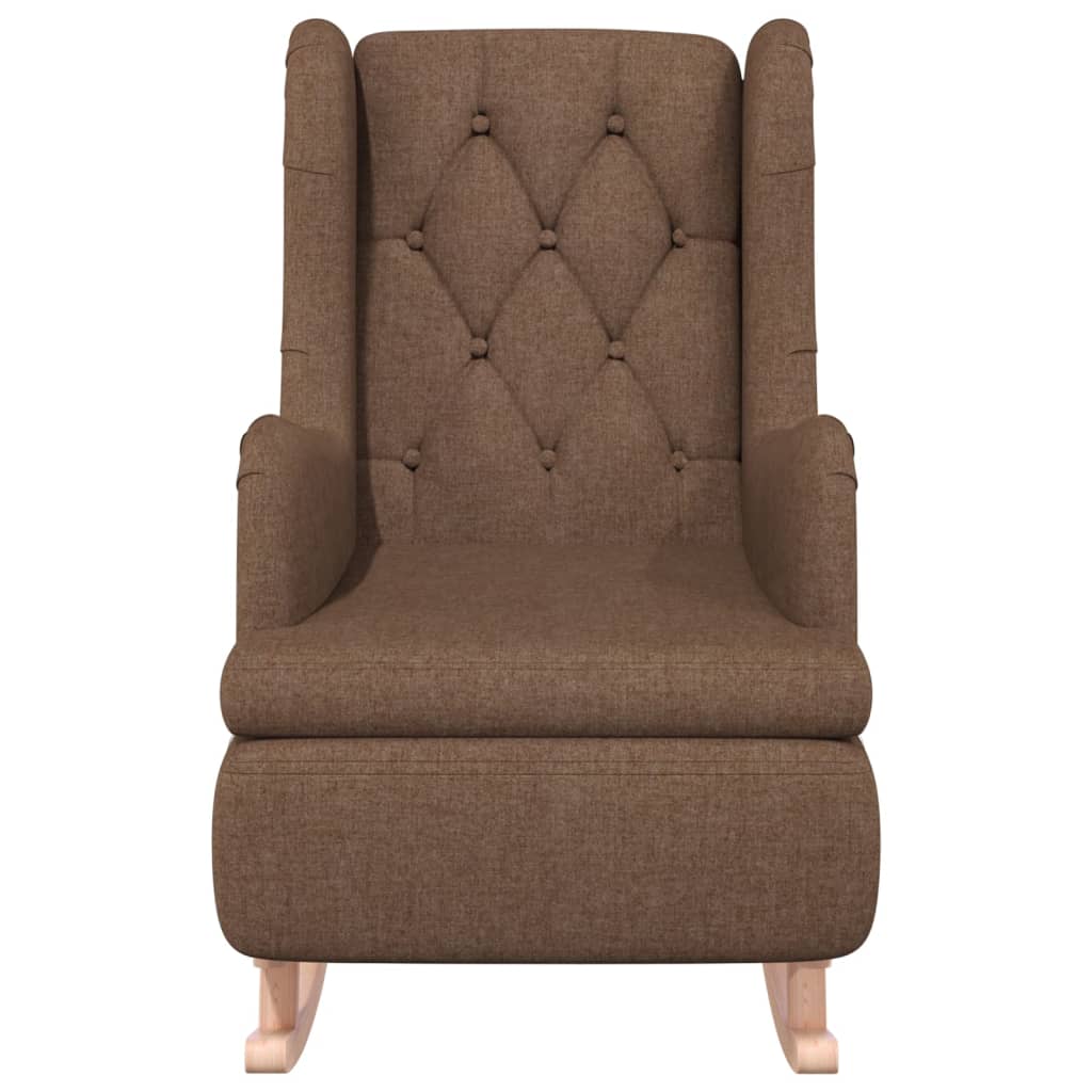 

vidaXL Fauteuil met massief rubberwood schommelpoten stof bruin