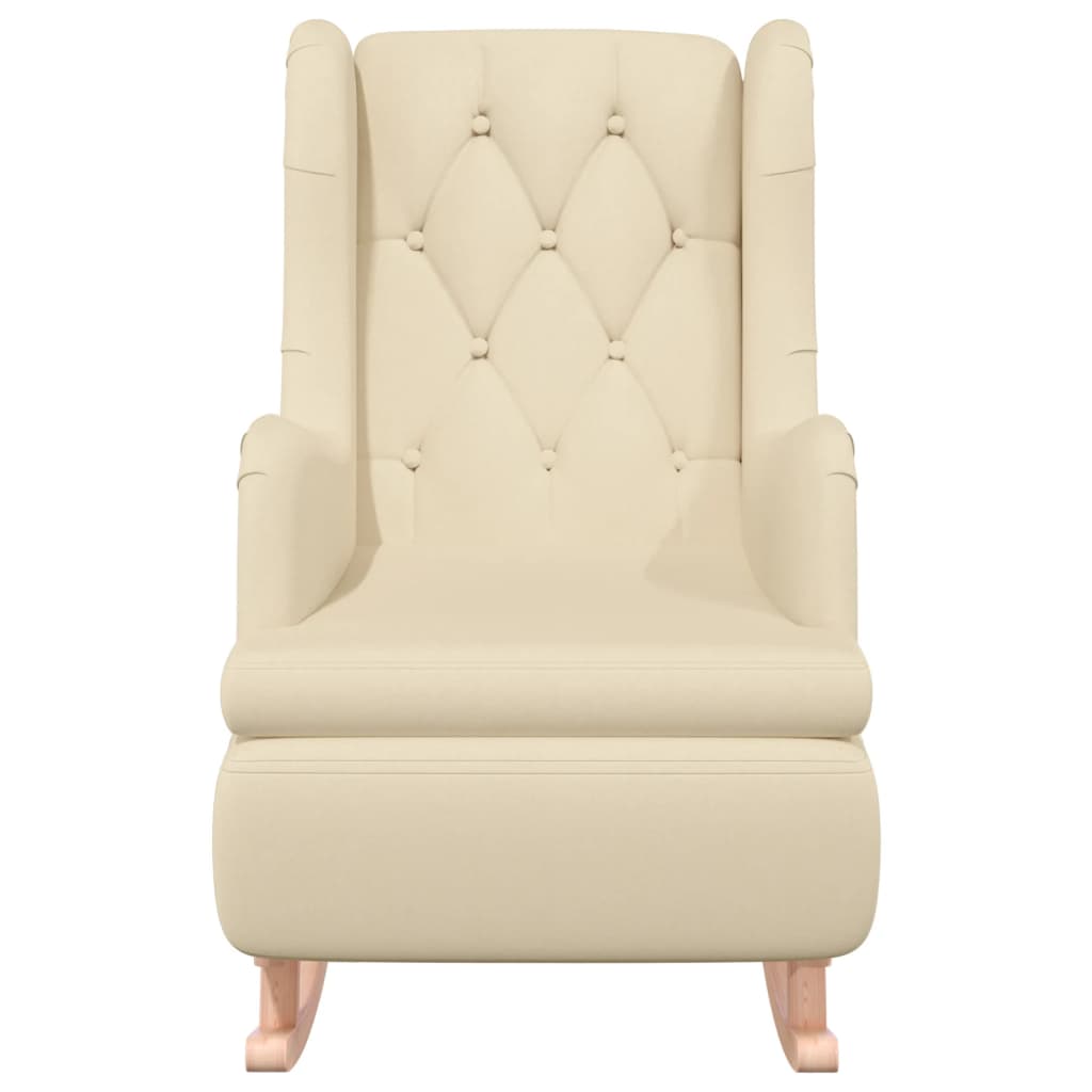 vidaXL Fauteuil met massief rubberwood schommelpoten stof crèmekleurig afbeelding