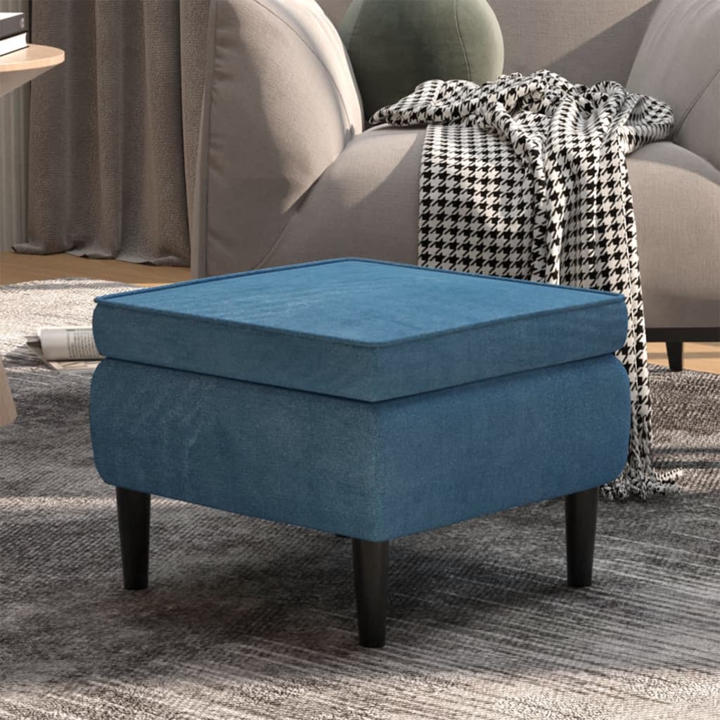 vida XL Hocker mit Holzbeinen Blau Samt