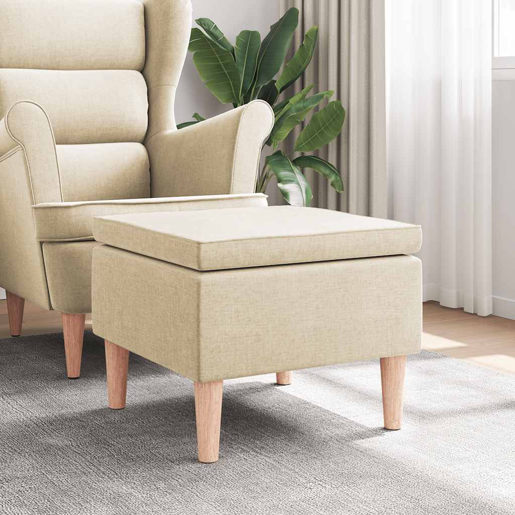 vidaXL Podnek z drewnianymi nkami, kremowy, obity tkanin