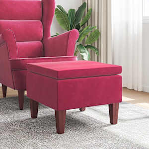 Stolček z lesenimi nogami vinsko rdeč žamet