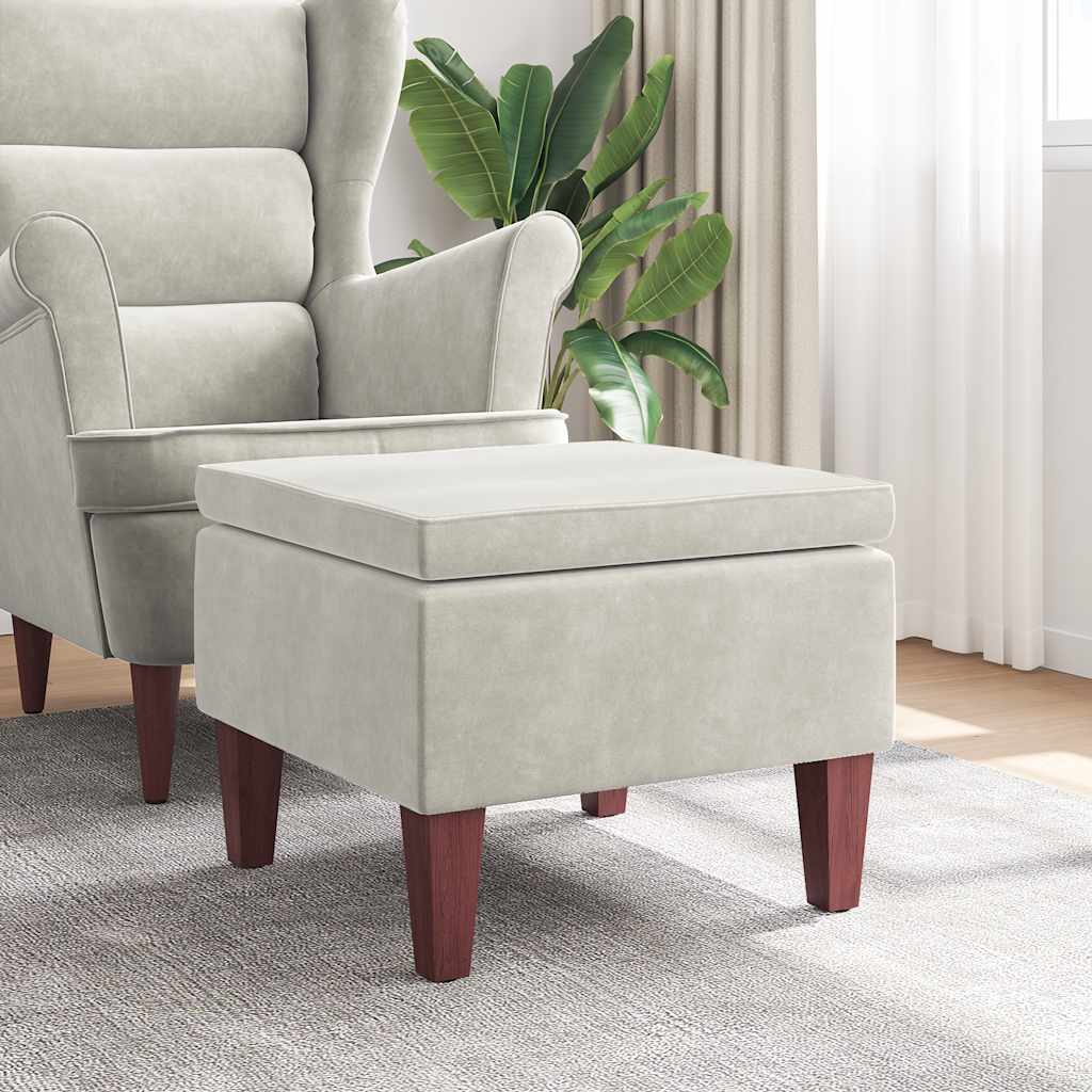 vidaXL Podnek z drewnianymi nkami, kremowy, obity aksamitem