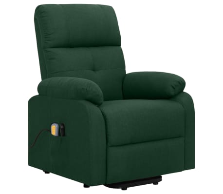 vidaXL Sillón de masaje elevable tela verde oscuro