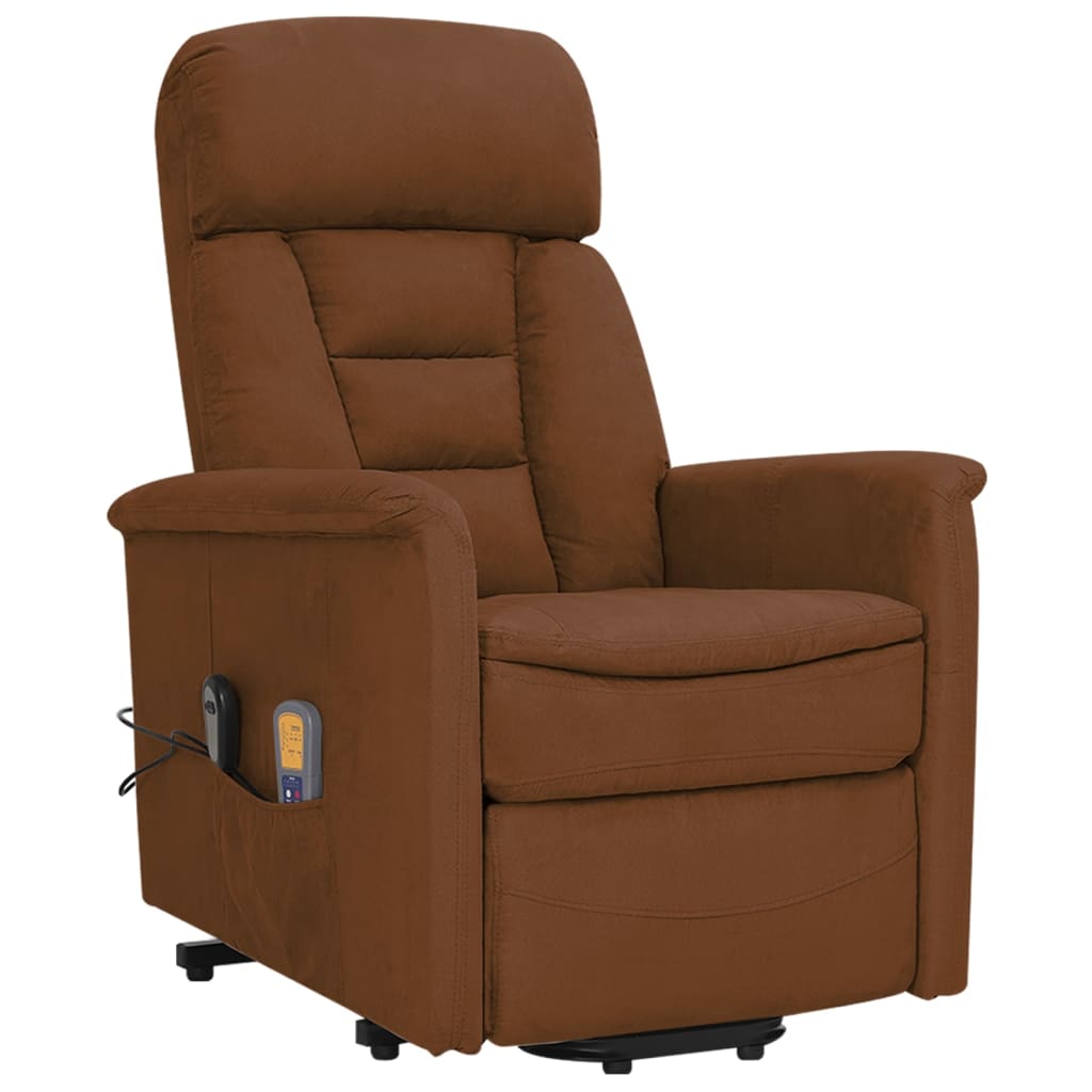 vidaXL masāžas krēsls, paceļams, brūns mikrošķiedras audums