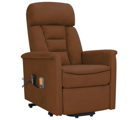 vidaXL Изправящ масажен стол, кафяв, микрофибърна тъкан