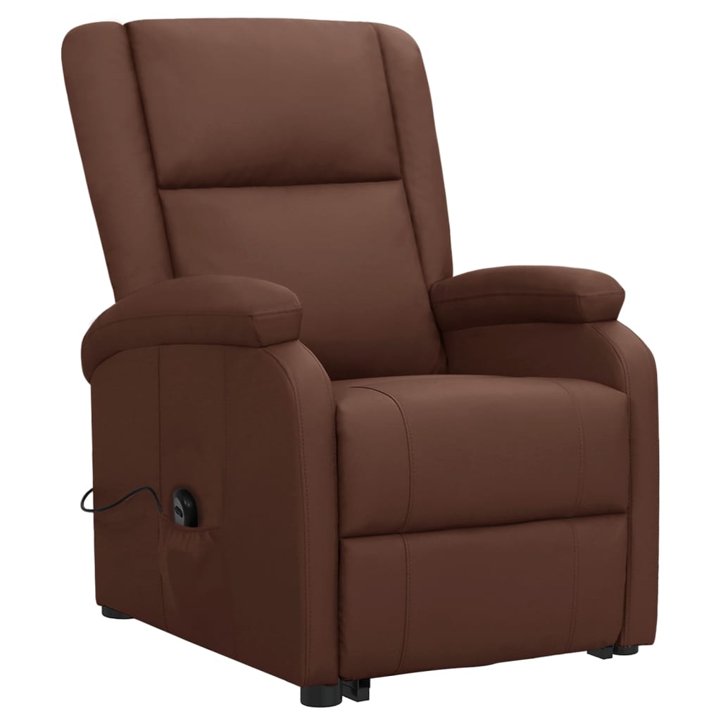 vidaXL Sillón elevable cuero sintético marrón