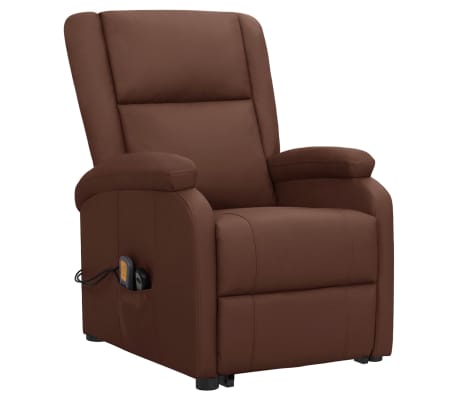 vidaXL Atsistojantis masažinis krėslas, rudos spalvos, dirbtinė oda