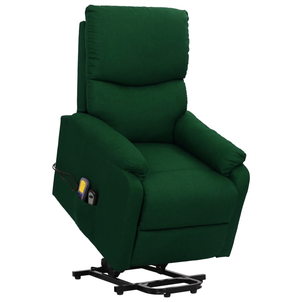 vidaXL Fotoliu de masaj cu ridicare, verde închis, material textil